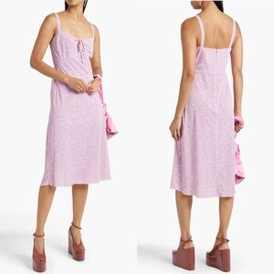 NWOT ANNA SUI Lilac Printed Satin Midi Dress Sz 0 Soft Girl Cottagecore Romantic